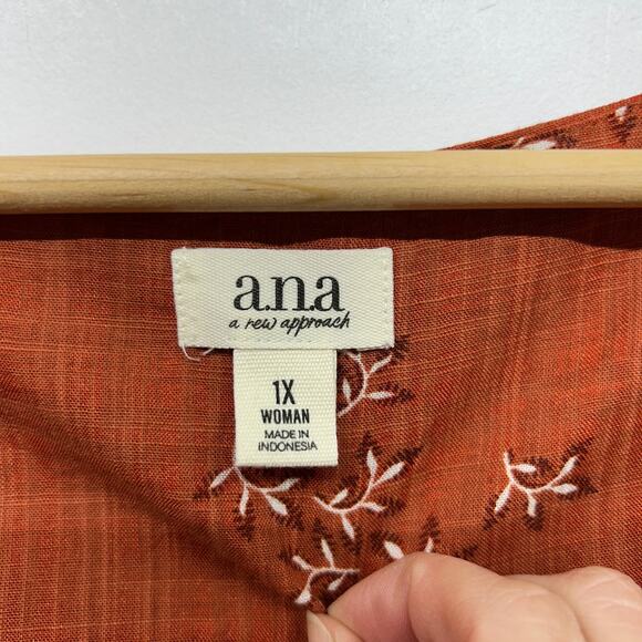 NEW ANA Long Sleeve Tunic Blouse Plus Size 1X Flower Floral Button Up Orange - Picture 7 of 9